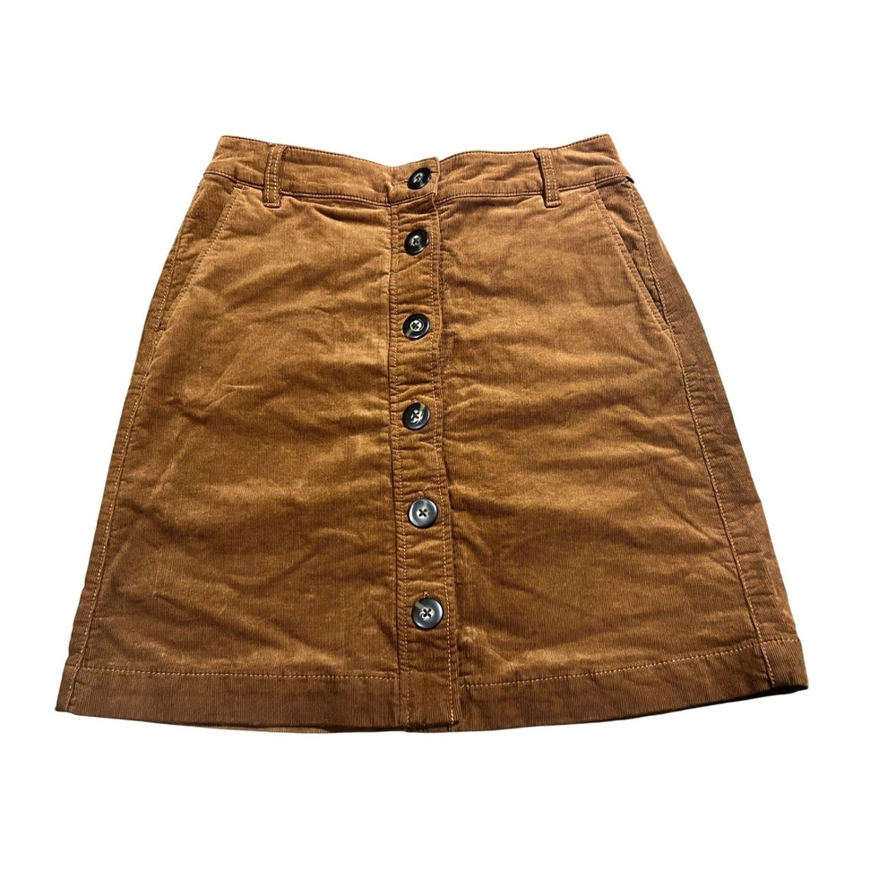 Cabi Brown Corduroy Button Front Mini Skirt Size 4 A-Line Tobacco Utility Retro